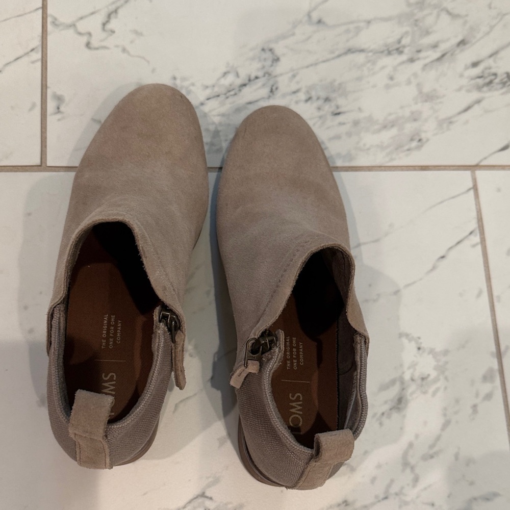 TOMS Taupe Suede Heeled Ankle Boots